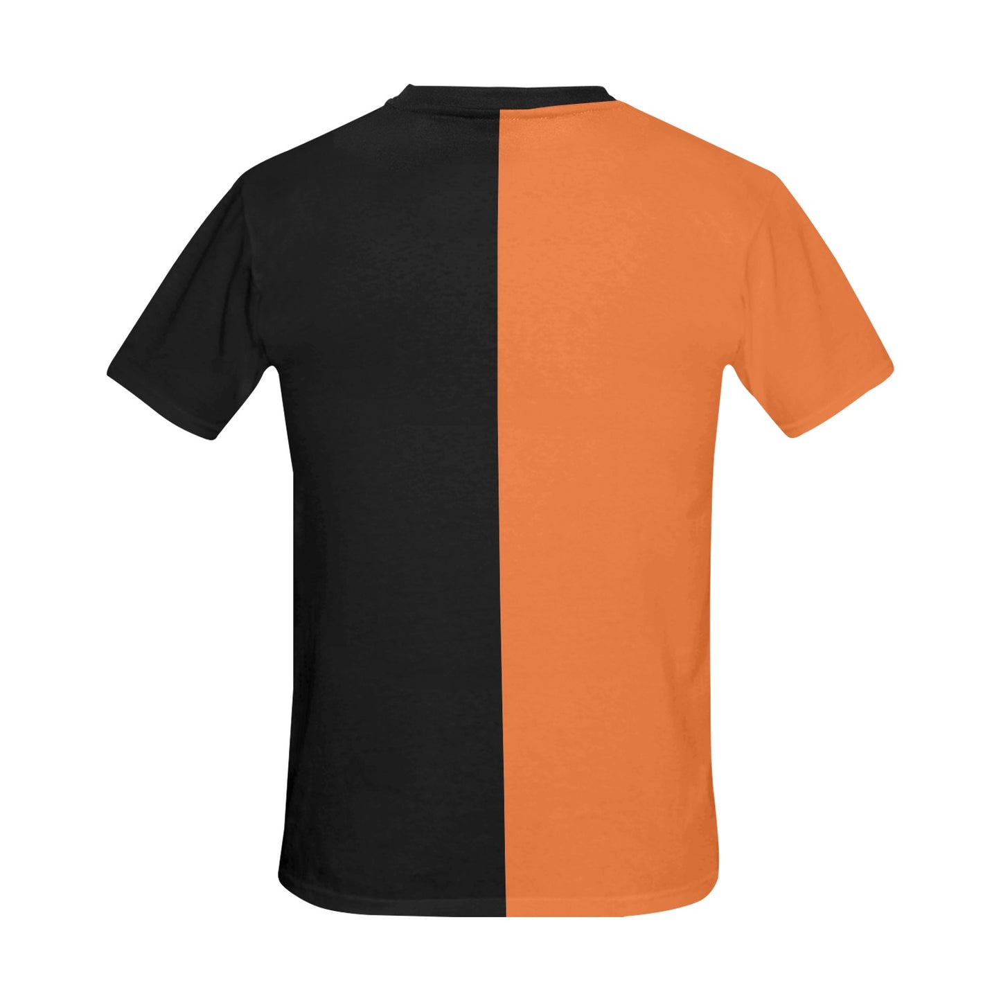 Half Black Half Orange TShirt, Color Block Split 2 Two Tone Combo Print Designer Lightweight Crewneck Men Women Tee Top Short Sleeve Shirt