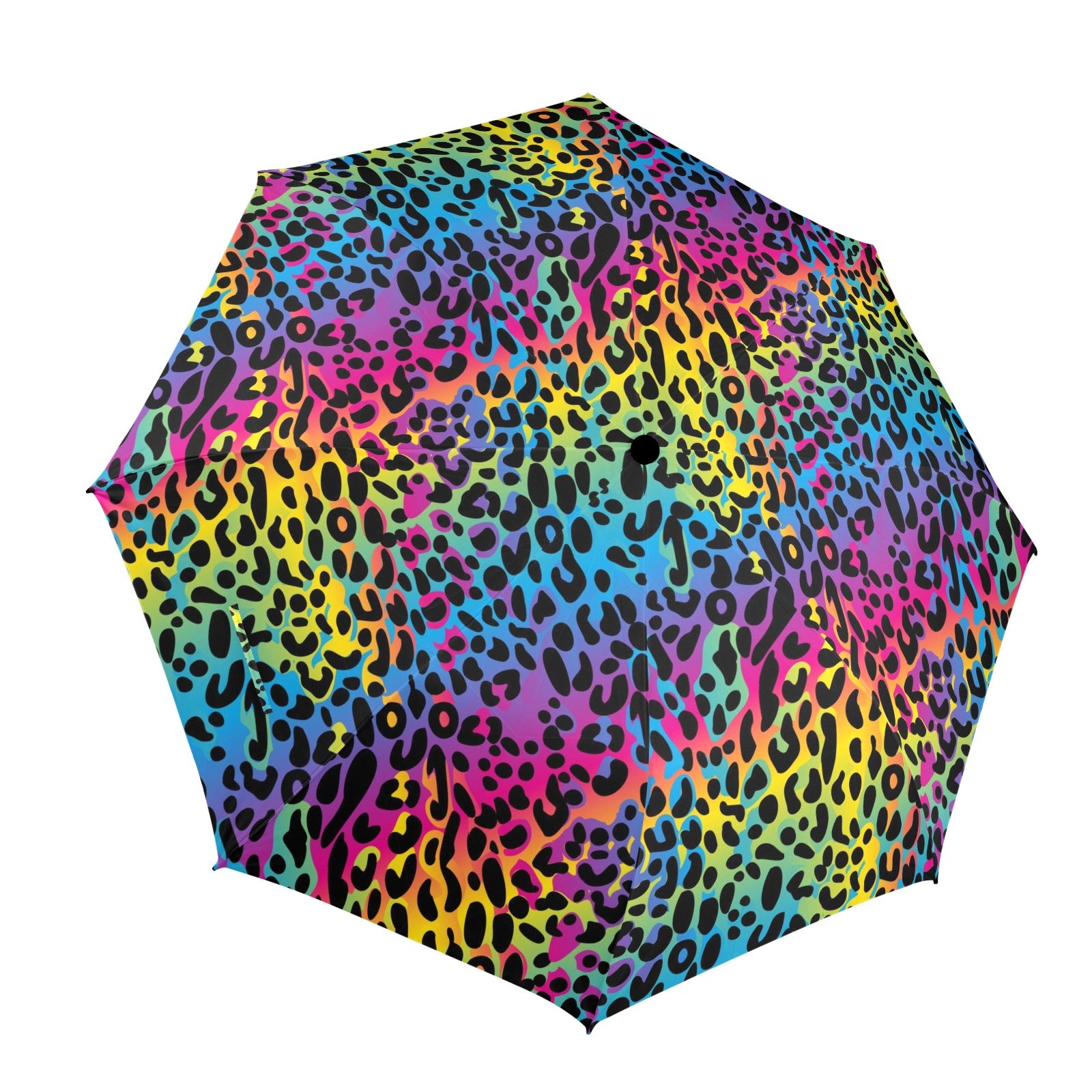 Rainbow Leopard Umbrella, Animal Print Golf Semi-Automatic Sun Beach Rain Parasol Large Compact Travel Windproof Designer Luxury Folding