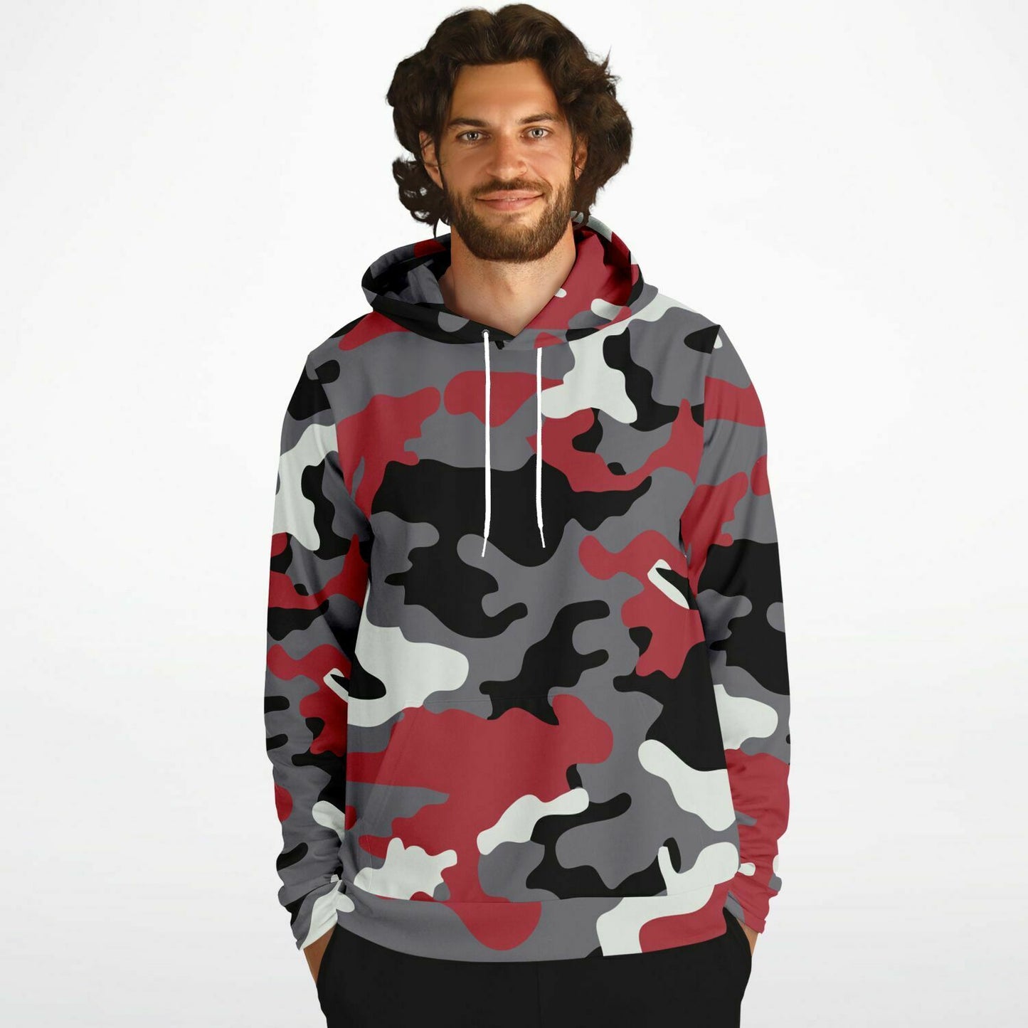 Red Grey Black Camo Hoodie, Camouflage Pullover Men Women Adult Aesthetic Graphic Cotton Hooded Sweatshirt with Pockets Starcove Fashion