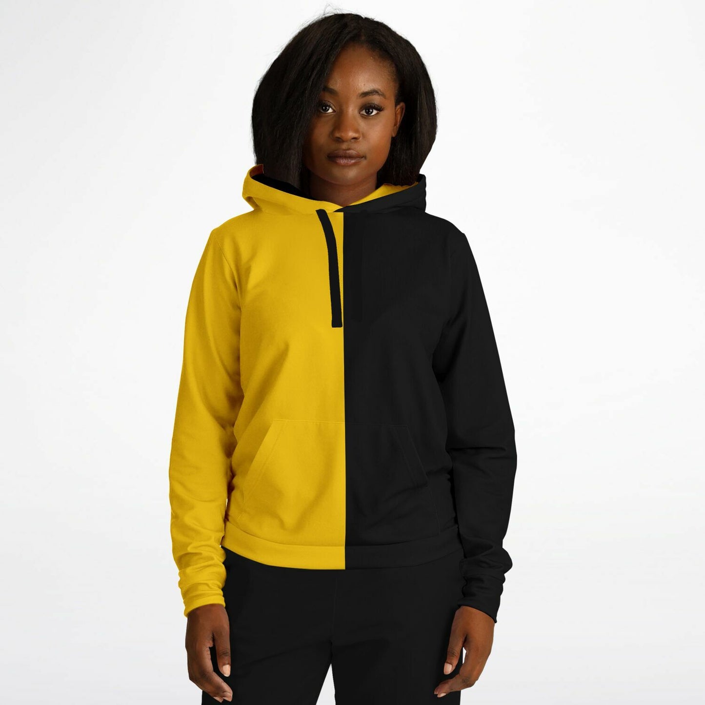 Half Black Half Yellow Hoodie, Two Tone Color Split Pullover Men Women Adult Cotton Hooded Sweatshirt with Pockets Designer Plus Size