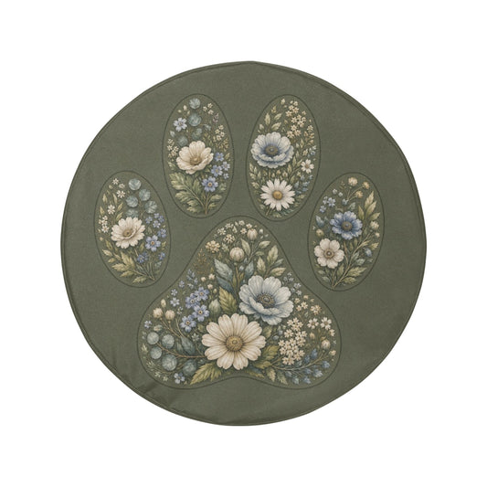 Paw Spare Tire Cover, Sage Green Floral Dog Cat Animal Puppy Pet Love Backup Camera Hole Rear Extra Wheel Unique RV Back Car Trailer Campers