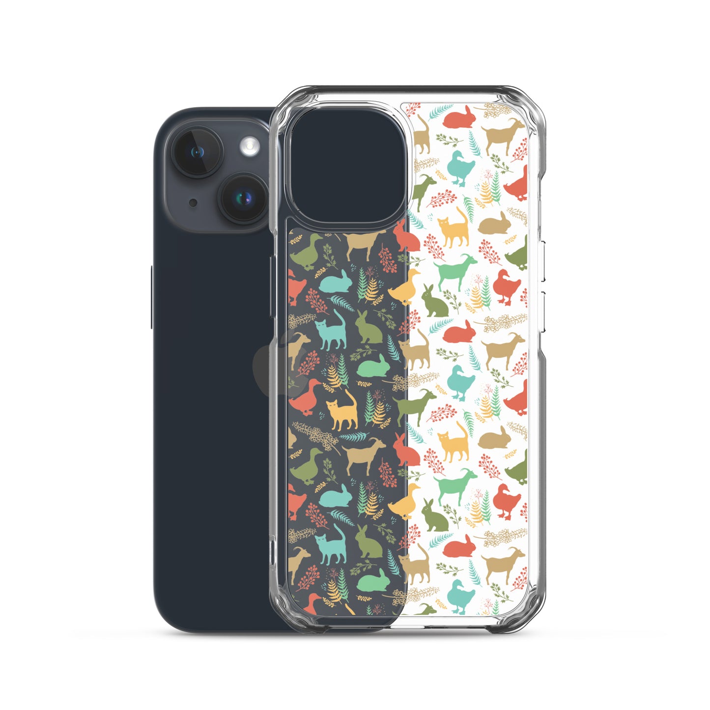 Farm Animals Clear iPhone 15 14 13 12 Pro Max, Cute Goat Rabbit Cat Duck Pattern Print iPhone 11 Mini SE XS Max XR X 7 8 Cell Phone