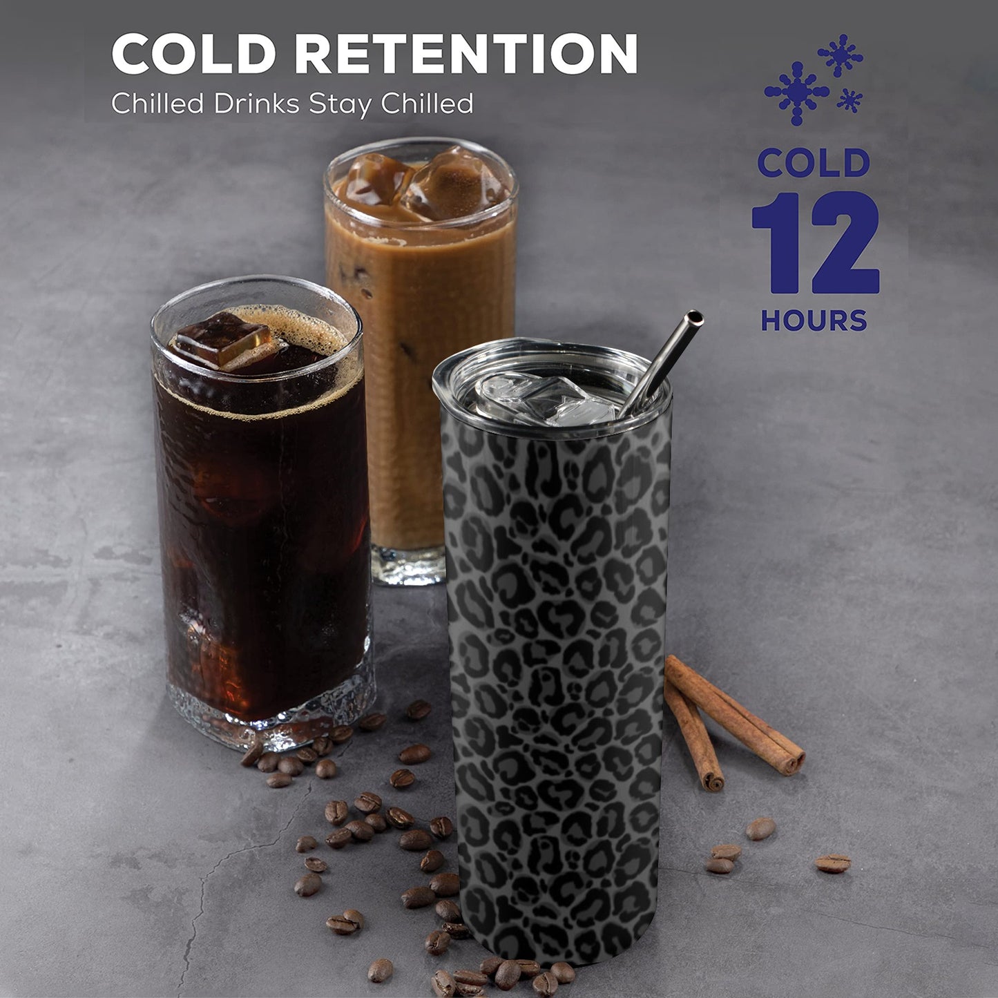 Black Leopard Tumbler 20oz Lid Straw, Animal Print Cheetah Stainless Steel Travel Mug Insulated Cup Flask Coffee Traveler Custom Men Women