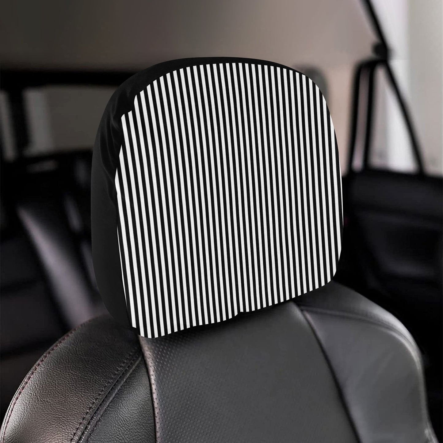 Thin Striped Car Seat Headrest Covers (2pcs), Pinstriped Black White Print Truck Suv Van Vehicle Chair Auto Decoration Protector Automobile - Starcove Fashion