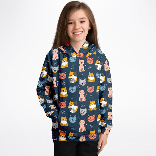 Cats Kids Pullover Hoodie, Cute Kittens Girls Boy Toddler Youth Children Fleece Aesthetic Graphic Cozy Cotton Hooded Sweatshirt with Pockets