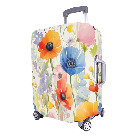 Wildflowers Luggage Cover, Watercolor Art Waterproof Floral Cute Aesthetic Print Suitcase Bag Washable Protector Small Large Travel Gift