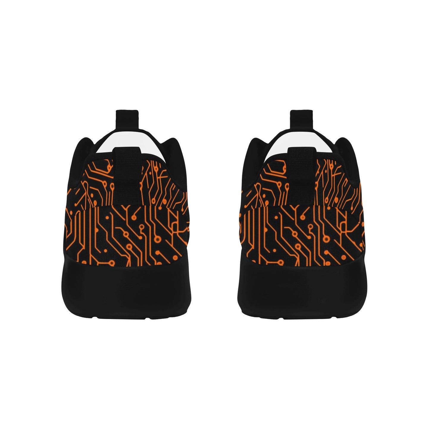 Black Orange Men Pull Loop Sneaker, Circuit Board Lace Up Athletic Mesh Breathable Print Designer Gym Guys Male Casual Sport Shoes Trainers - Starcove Fashion