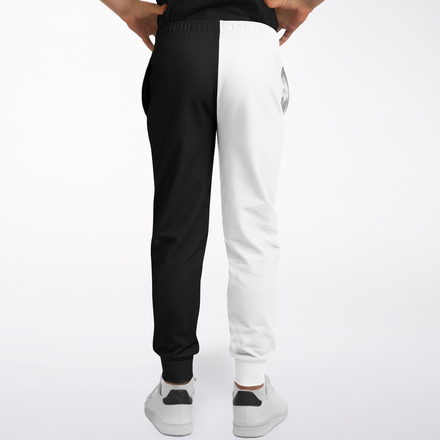 Half Black Half White Kids Joggers Sweatpants Pockets, Two Tone Split Color Block Youth Boys Fleece Fun Comfy Sweats Girls Pants Loungewear