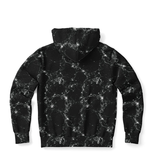 Black Galaxy Zip Up Hoodie, Space Stars Universe Full Zipper Pocket Men Women Unisex Adult Aesthetic Graphic Cotton Fleece Hooded Sweatshirt