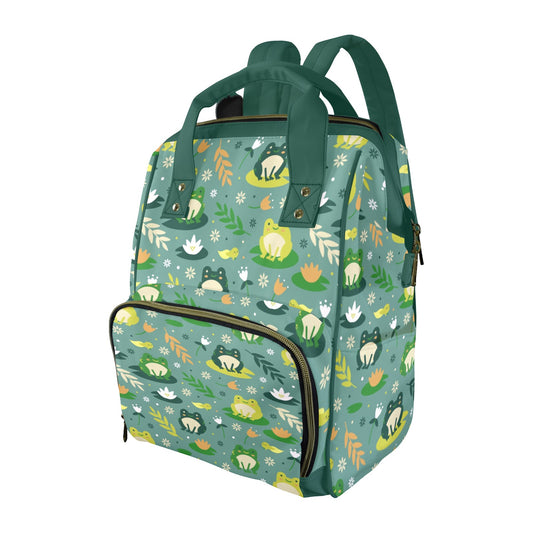 Frog Diaper Bag Backpack, Cute Kawaii Green Animal Baby Boy Girl Waterproof Insulated Pockets Stylish Mom Dad Designer Men Women Large