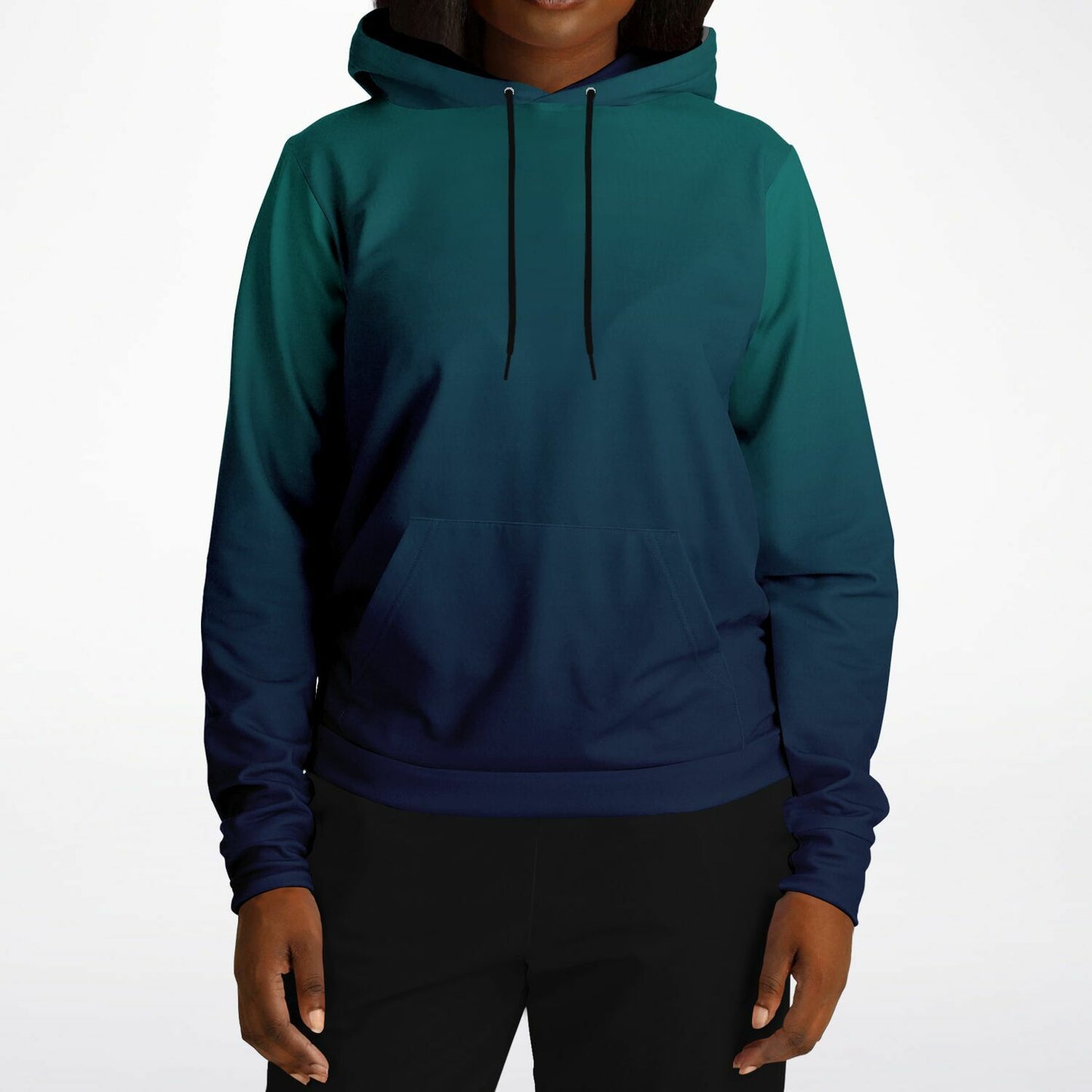 Forest Green Navy Blue Ombre Hoodie, Gradient Tie Dye Pullover Men Women Aesthetic Cotton Hooded Sweatshirt Pockets Designer Plus Size