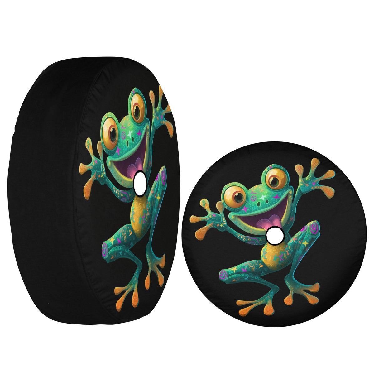 Funny Frog Spare Tire Cover, Goofy Green Retro Black Wheel Auto Back Up Camera Hole Rear Unique Design Funny Spare RV Trailer Camper