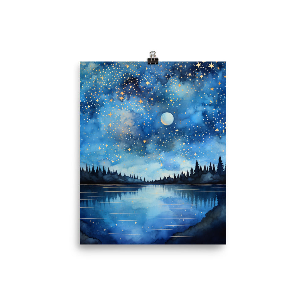 Starry Night Sky Poster Print, Watercolor Painting Picture Wall Image Art Vertical Travel Paper Artwork Small Large Cool Room Office Decor Starcove Fashion