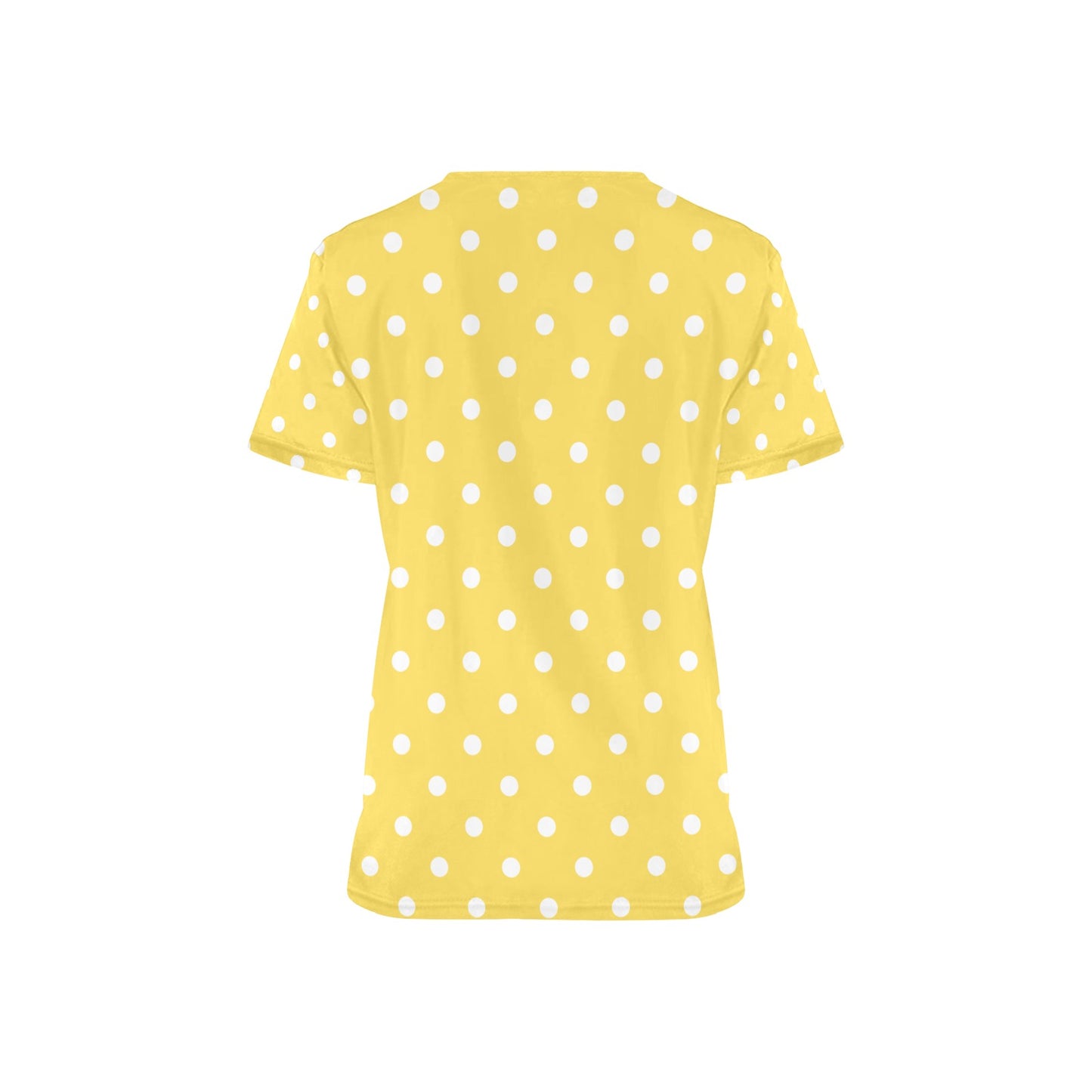 Yellow Polka Dots Medical Scrubs Top Women, Printed Ladies Female Plus Size Nursing Nurse Vet Veterinary Uniform Pockets Patterned