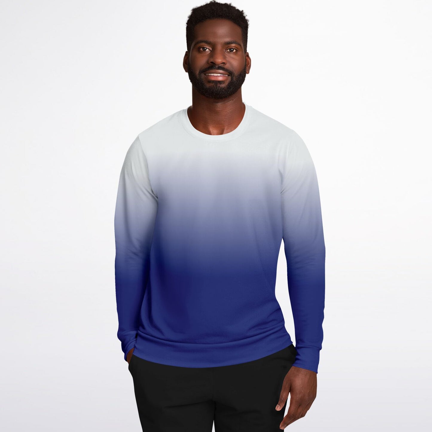 Blue White Ombre Sweatshirt, Gradient Tie Dye Graphic Crewneck Fleece Cotton Sweater Jumper Pullover Men Women Adult Aesthetic Designer Top - Starcove Fashion