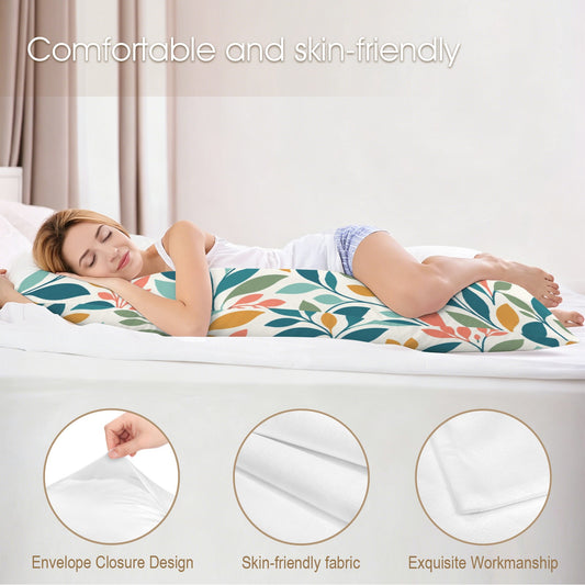 Botanical Leaf Body Pillow Case, Flowers Nature Coral Sage Green Ivory Long Large Bed Accent Pillowcase Print Throw Decorative Cover