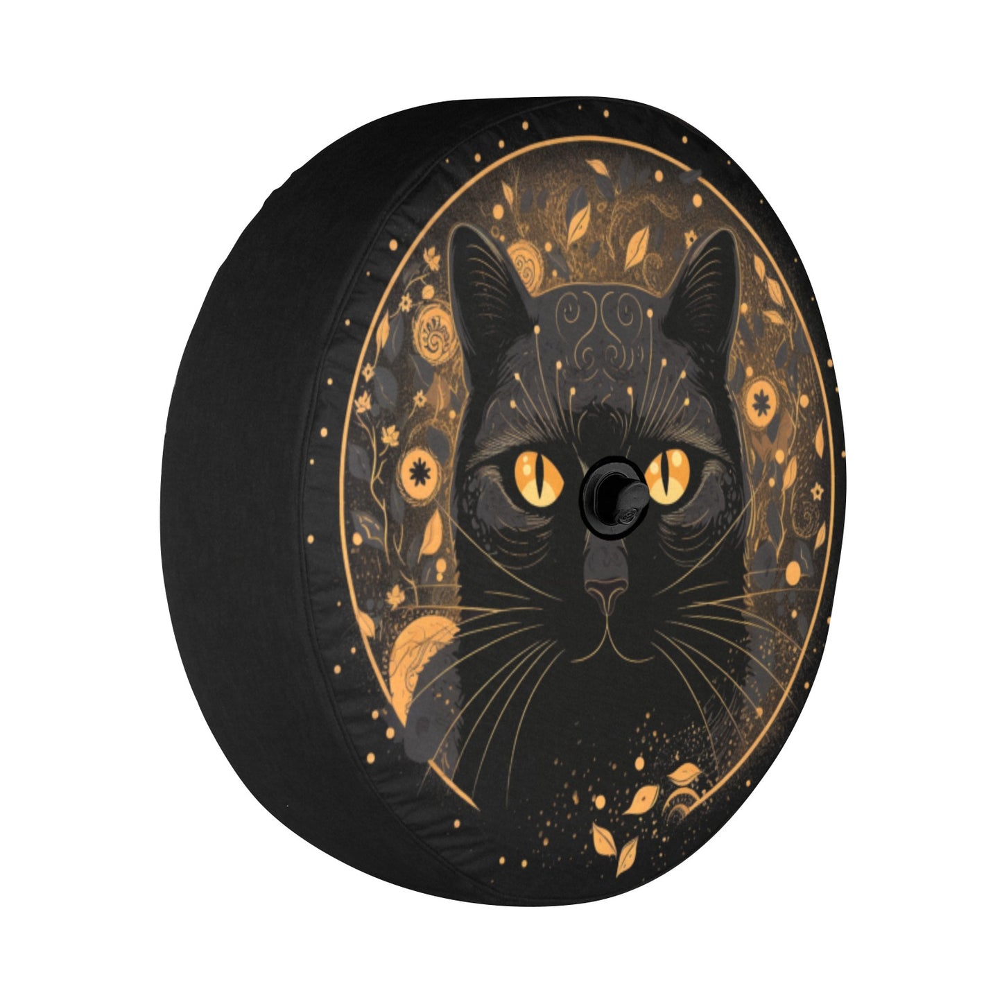 Black Cat Spare Tire Cover, Extra Rear Wheel Accessories Custom Unique Design Backup Camera Hole Trailer Back Adventurous Men Women