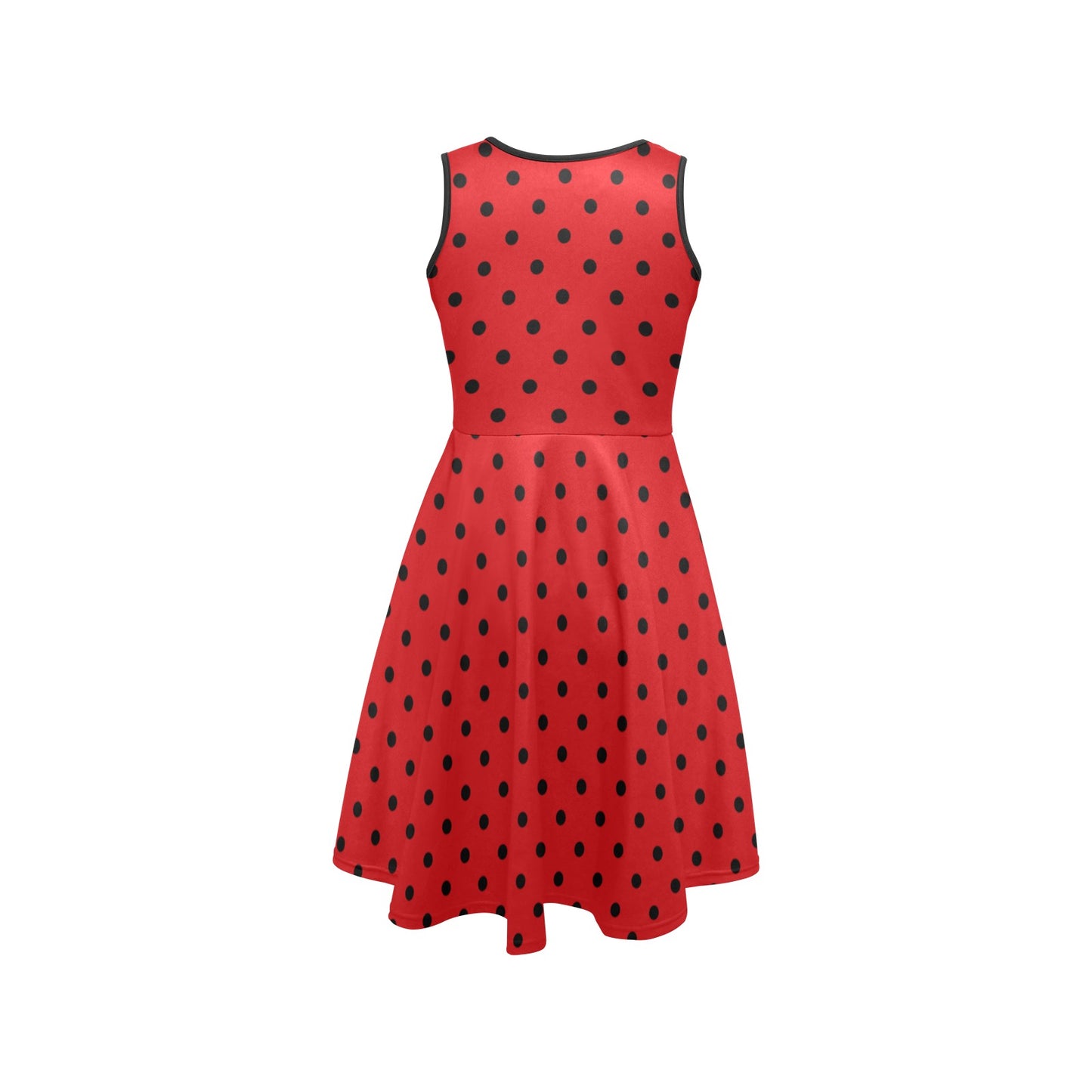 Red Black Polka Dots Midi Dress, Women Sleeveless Casual Cute Designer Elegant Plus Size Ladies Expansion Cocktail Party Summer Designer - Starcove Fashion