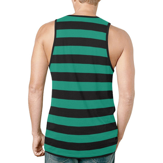 Black Green Striped Tank Top Shirt, Horizontal Wide Stripe Men Guys Male Sleeveless Festival Workout Fitness Sports Summer Muscle Tee