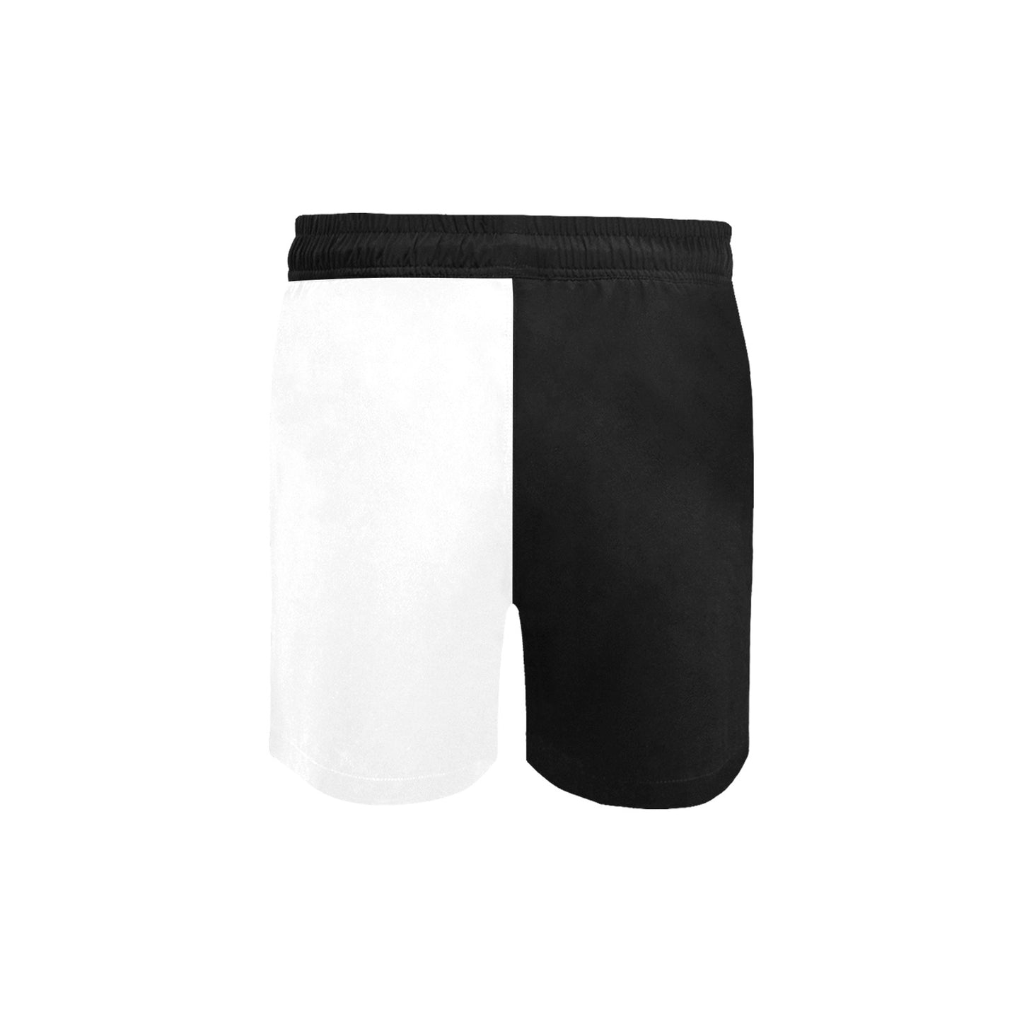 Half Black Half White Men Swim Trunks Shorts, Two Tone Mid Length Beach Swim Trunks Pockets & Mesh Drawstring Casual Bathing Suit Summer