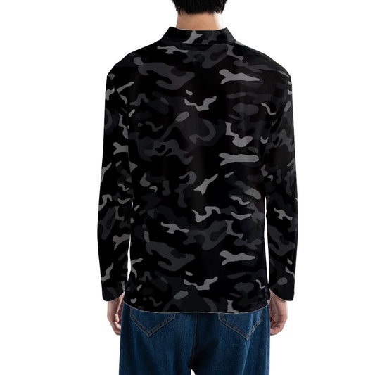 Black Camo Quarter Zip Men Shirt, Grey Camouflage Long Sleeve 1/4 Zip Athletic Golf Jersey Moisture Wicking Running Lightweight Sport Tshirt
