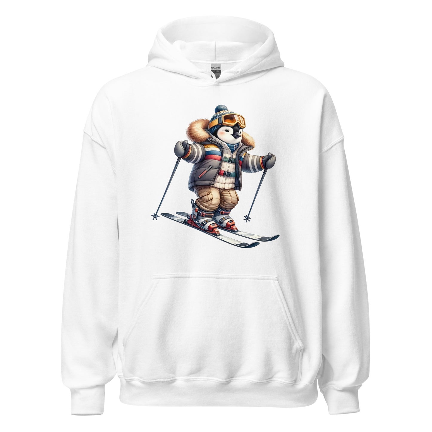 Penguin Skiing Hoodie, Ski Pullover Men Women Adult Aesthetic Graphic Cotton Hooded Sweatshirt with Pockets