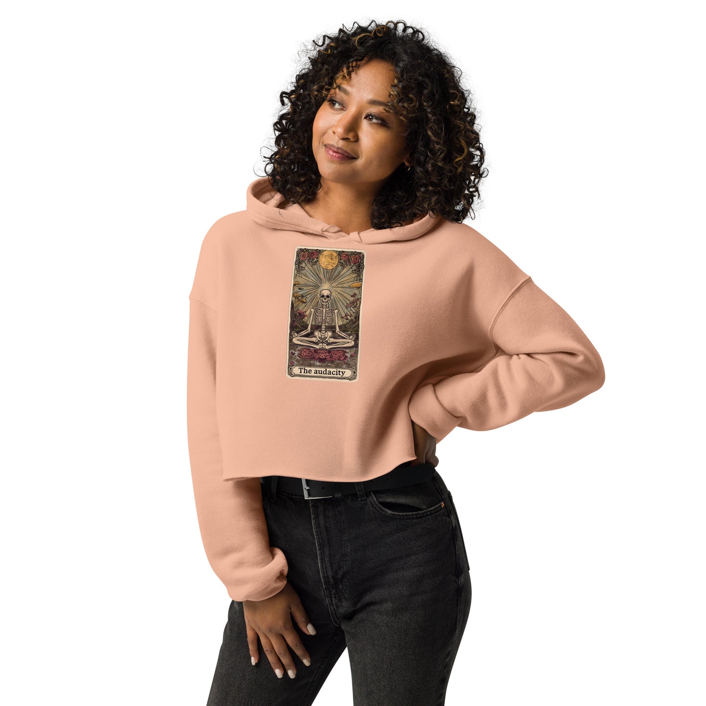 Tarot Card Women Cropped Hoodie, Skeleton Yoga Post Audacity Ladies Aesthetic Graphic Hooded Pullover Sweatshirt Crop Jumper Top - Starcove Fashion