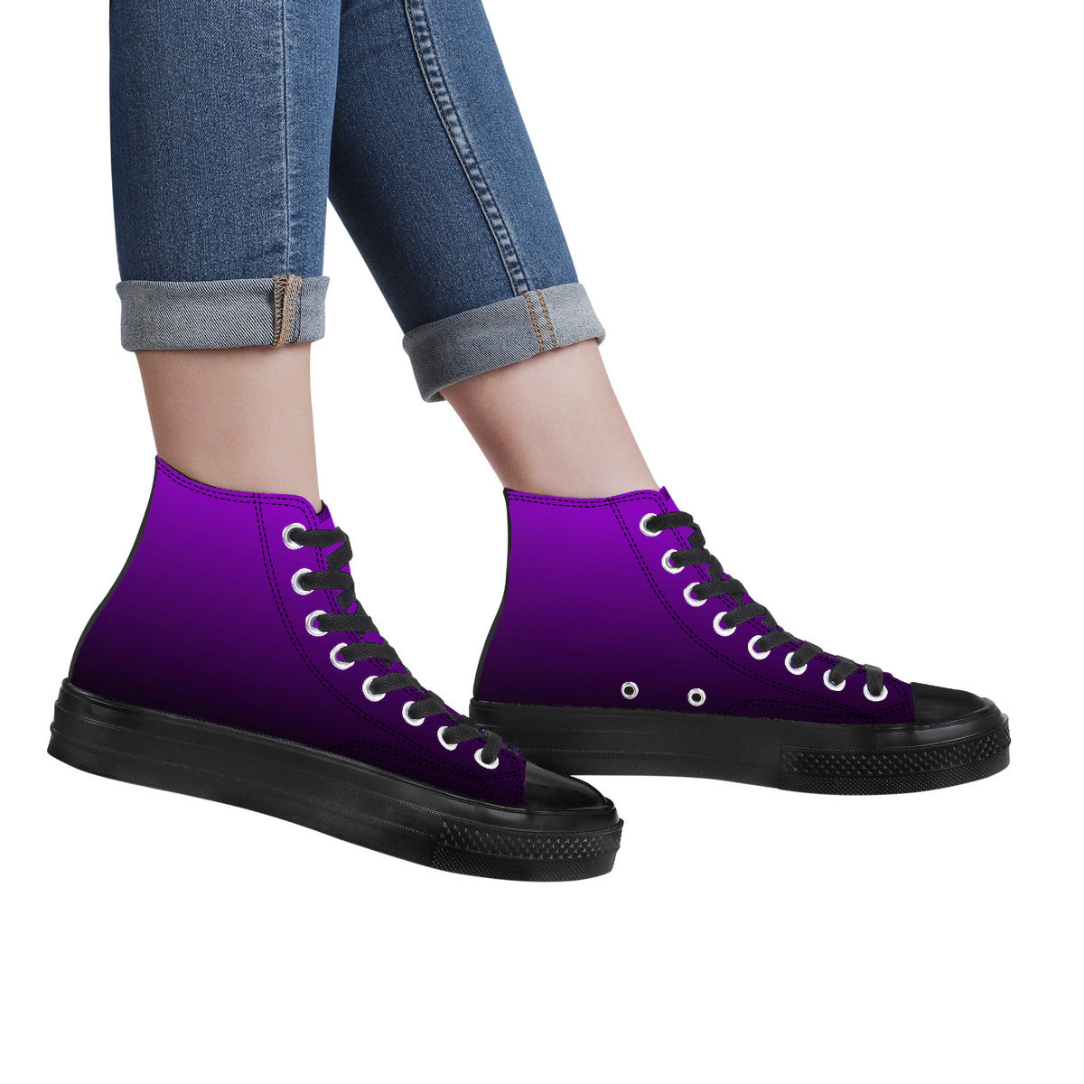 Black Purple Ombre High Top Shoes, Women Men Gradient Tie Dye Lace Up Sneakers Canvas Streetwear Ladies Girls Trainers Designer - Starcove Fashion