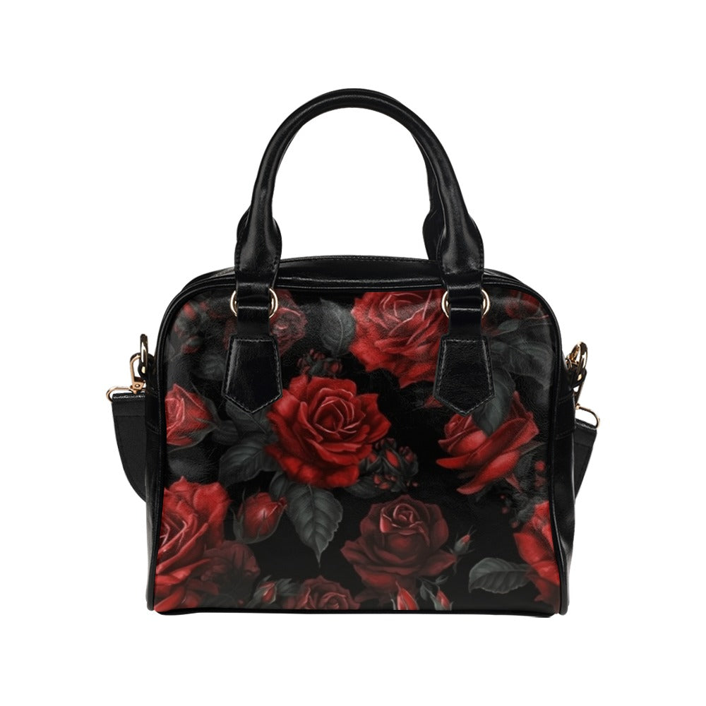 Red Roses Shoulder Purse, Cute Black Small Goth Retro Vintage