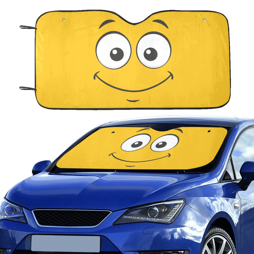 Cartoon Eyes Windshield Sun Shade, Happy Smiling Face Yellow Car  Accessories Auto Protector Window Visor Screen Decor 55 x 29.53