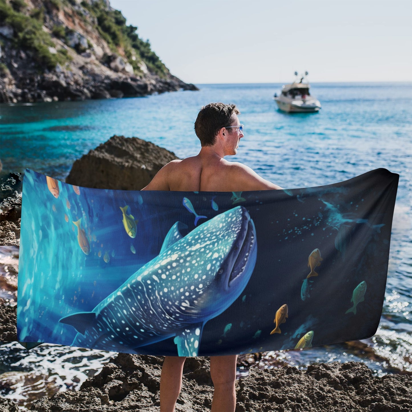 Whale Shark Oversized Beach Towel, Ocean Sea Fish Pool Microfiber Extra Large Swim Quick Dry Surf Designer Men Women XL Cotton