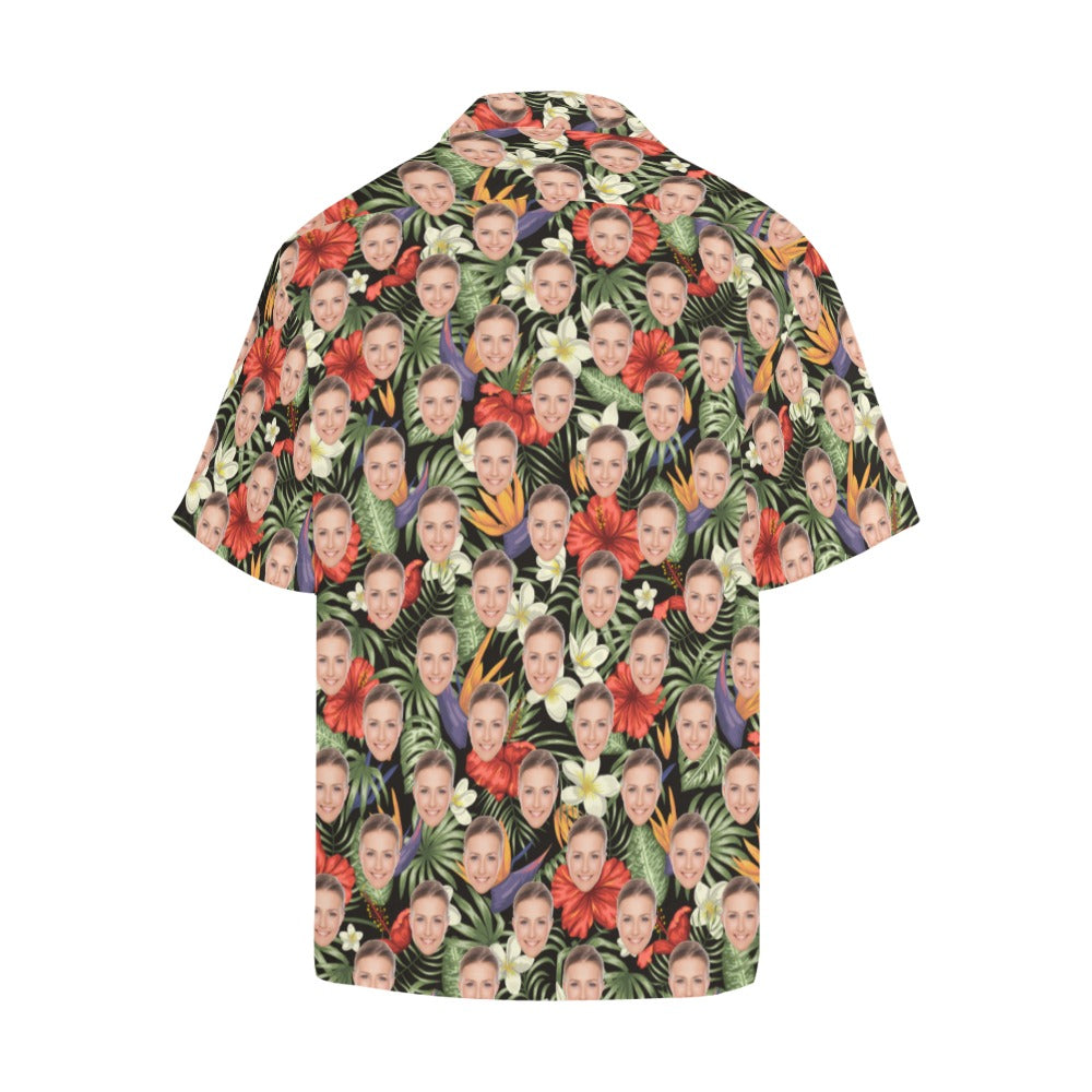 Custom Face Hawaiian Shirt Men, Personalized Photo Funny Tropical Flower Print Hawaii Plus Size Button Up Gifts Bachelor Birthday Party Starcove Fashion