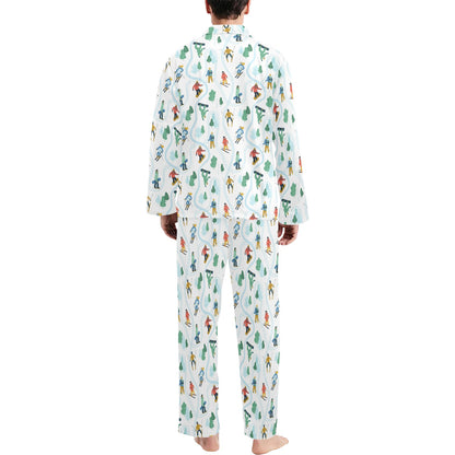 Ski Pajama Set for Men, Skiing Skier Print Winter Matching Family PJ Guys Long Sleeve Sleep Shirt Night Wear Pants Trousers Top Couple