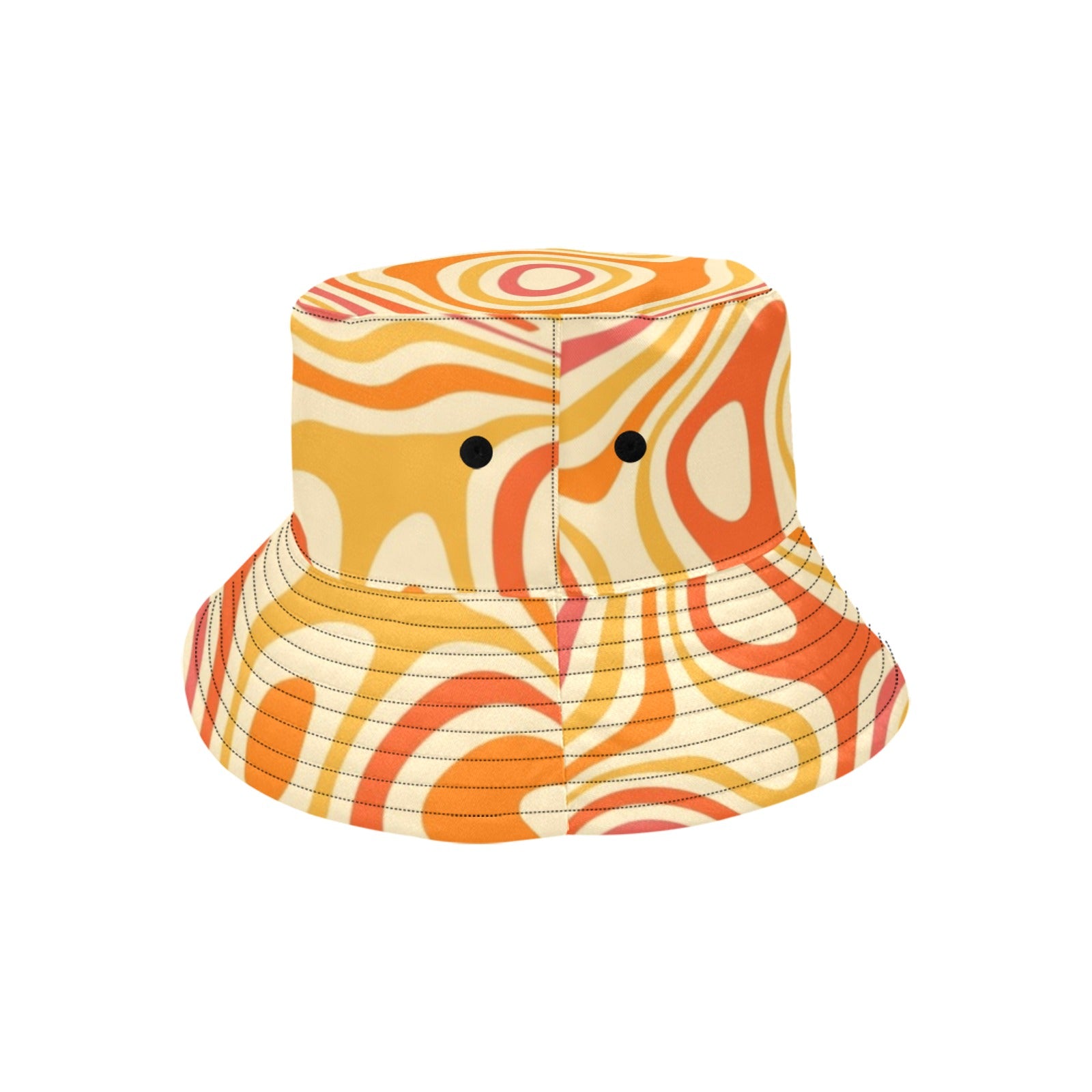 Funky Bucket Hat, Groovy Orange Psychedelic Retro Vintage Disco Summer Festival Cute Women Men Designer Beach Sun Shade Y2K Cotton Twill Starcove Fashion