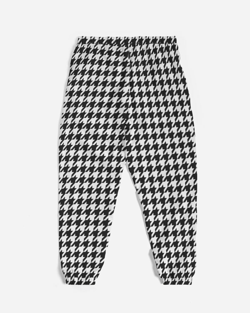 Houndstooth Men Track Pants, Black White Zip Pockets Quick Dry Mesh Lining Lightweight Festival Elastic Waist Windbreaker Joggers Bottoms Starcove Fashion