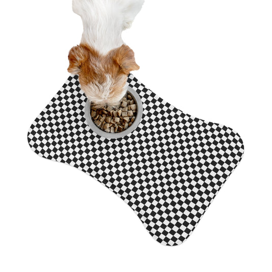 Checkered Dog Food Mat, Black White Check Pet Water Bowl Dish Small Large Feeding Portable Bone Shape Placemat Dog Lover Gift Starcove Fashion