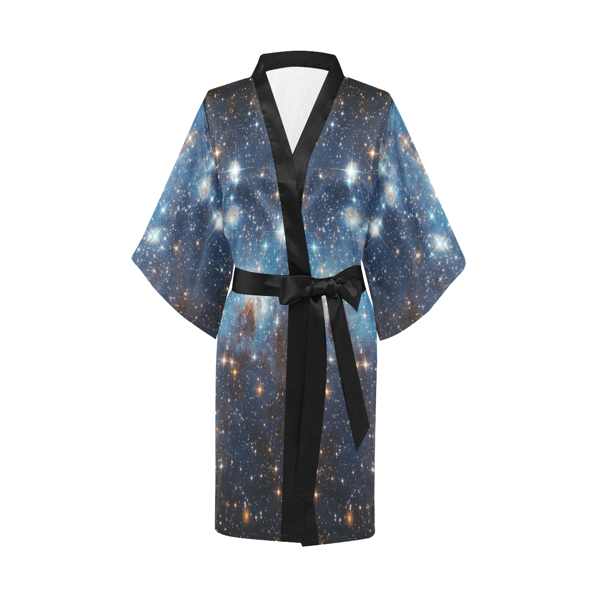 Galaxy Space Kimono Robe, Celestial Blue Outer Stars Japanese Women's Short Lounge Sleepwear Bohemian Sexy Nerd Bathrobe Pajamas Starcove Fashion