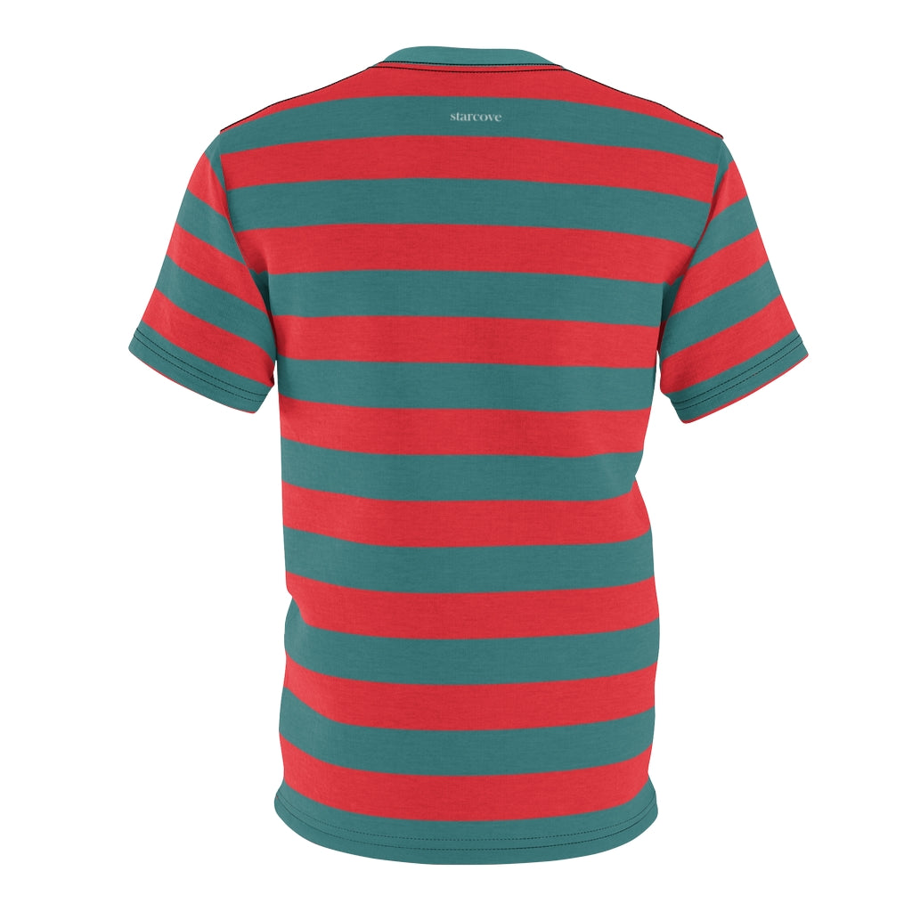 Green and Red striped Men T Shirt, Vintage Horizontal Stripes 90s Unisex Designer Crewneck Short Sleeve Tee Gifts Starcove Fashion