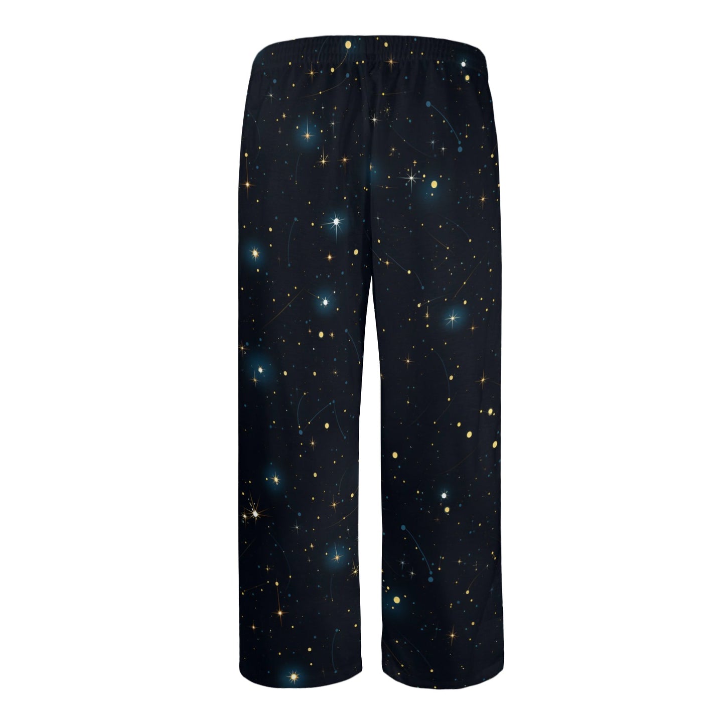 Constellation Men Pajamas Pants, Universe Cosmos Galaxy Space Satin PJ Pockets Sleep Lounge Trousers Couples Matching Trousers Bottoms