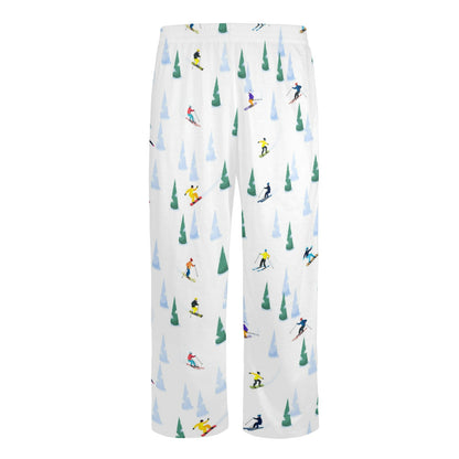 Ski Men Pajamas Pants, Snowboard Skier Snow Winter Scene Pine Trees PJ Sleep Trousers Couples Matching Trousers Bottoms Starcove Fashion