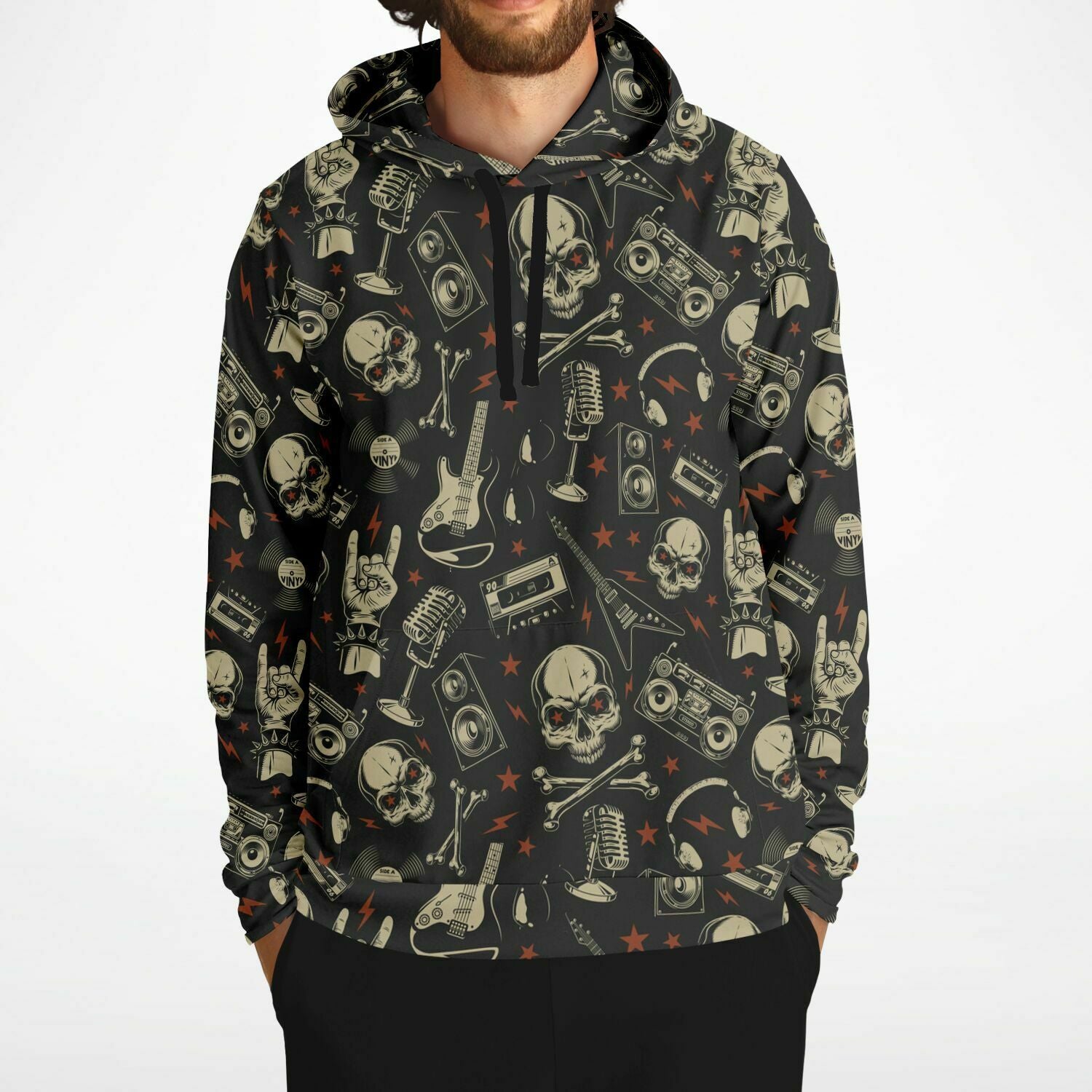 Heavy Metal Hoodie, 80s Classic Rock Band Punk Music Skull