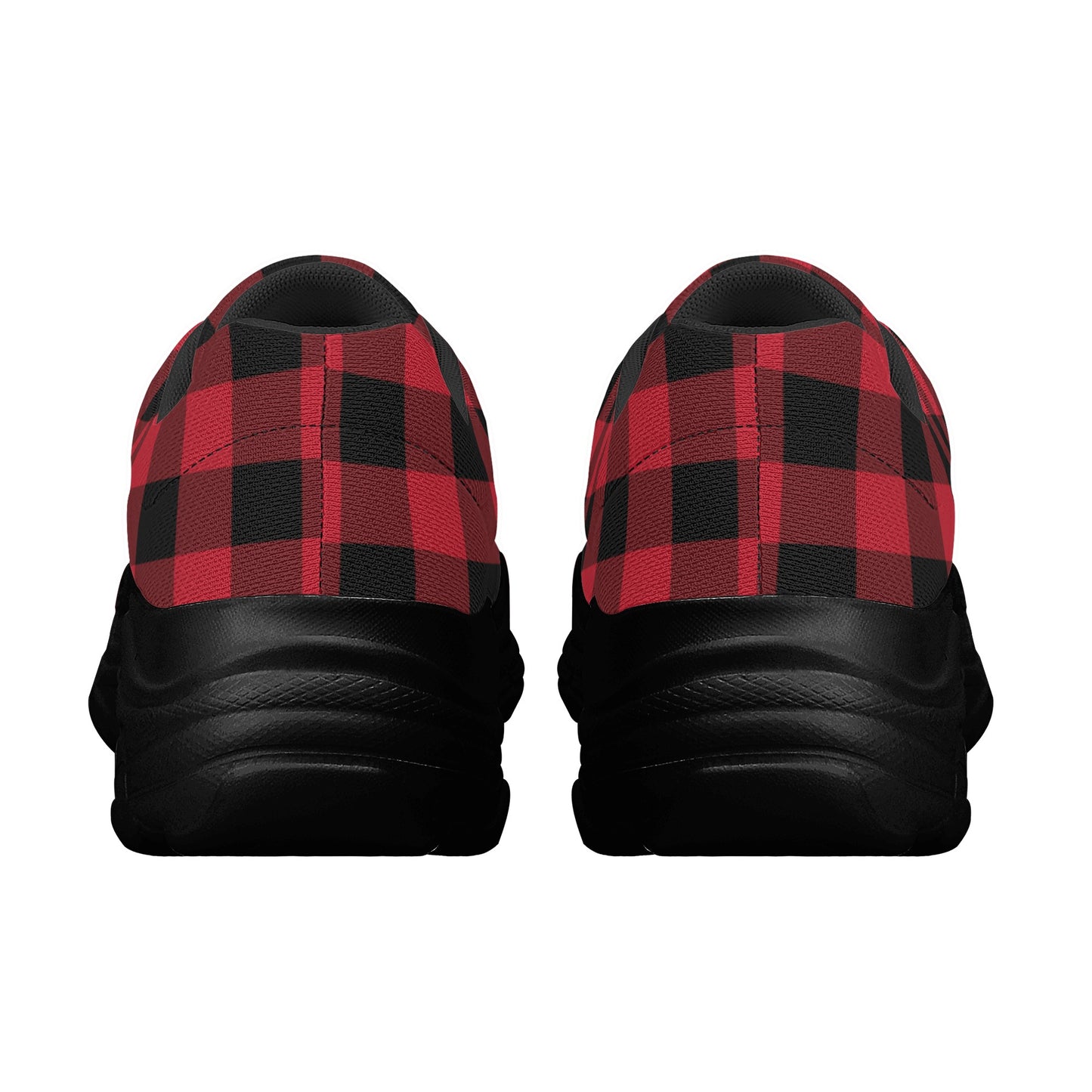 Red Buffalo Plaid Men's Chunky Shoes, Black Checkered Lace Up Exercise Unique Designer Custom Canvas Casual Streetwear Sneakers Starcove Fashion