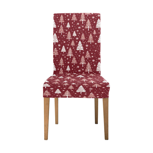 Red Christmas Trees Dining Chair Seat Covers, Xmas Stretch Slipcover Furniture Dining Living Room Home Decor Modern