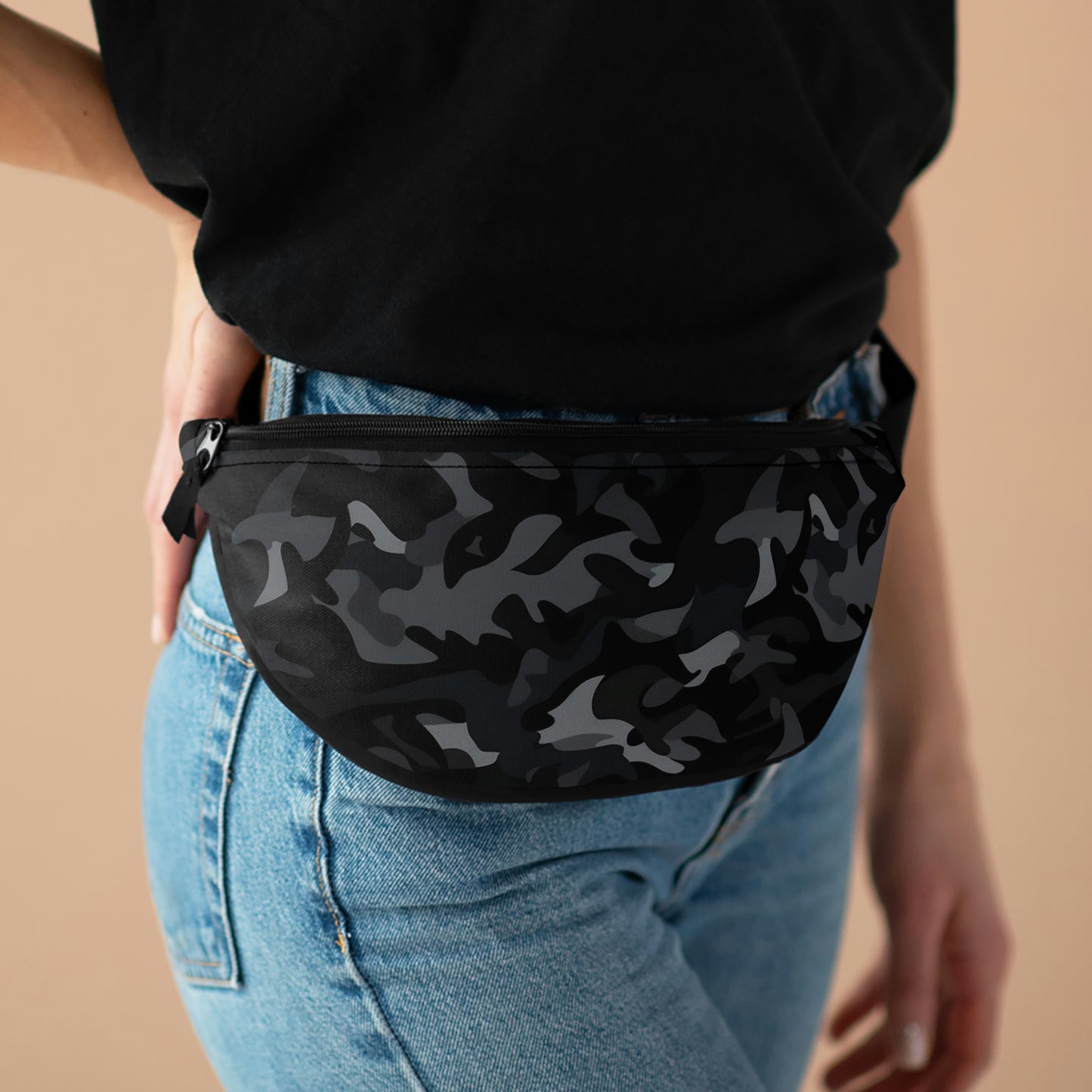 Black Camo Fanny Pack, Camouflage Waist Belt Bag Crossbody Women Men Hip Bum 90s Designer Shoulder Festival Waterproof Starcove Fashion