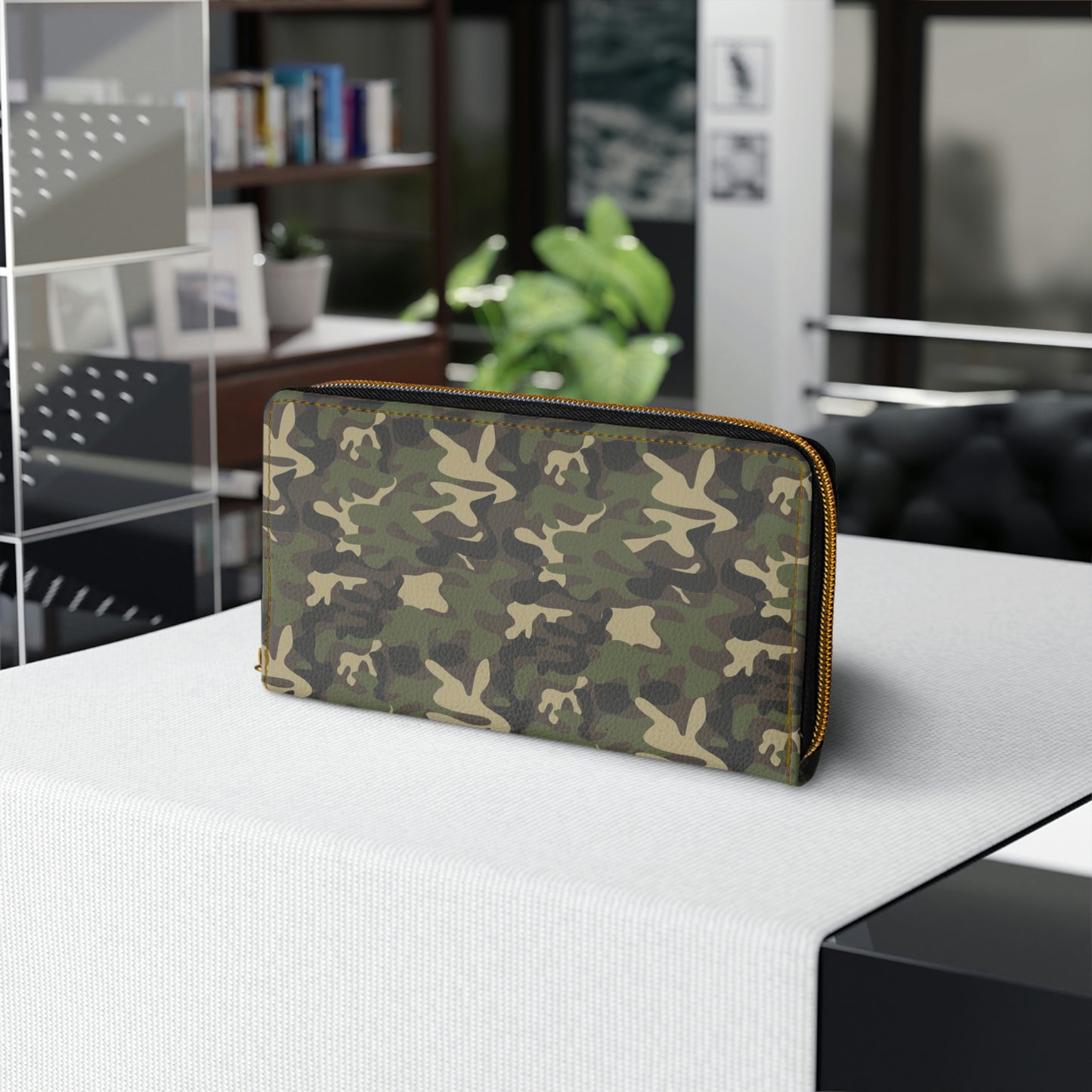 Camo Faux Leather Wallet Women, Camouflage Green Zipper Zip Around Coins Credit Cards Pocket Cash Ladies Pouch Slim Clutch Purse Starcove Fashion