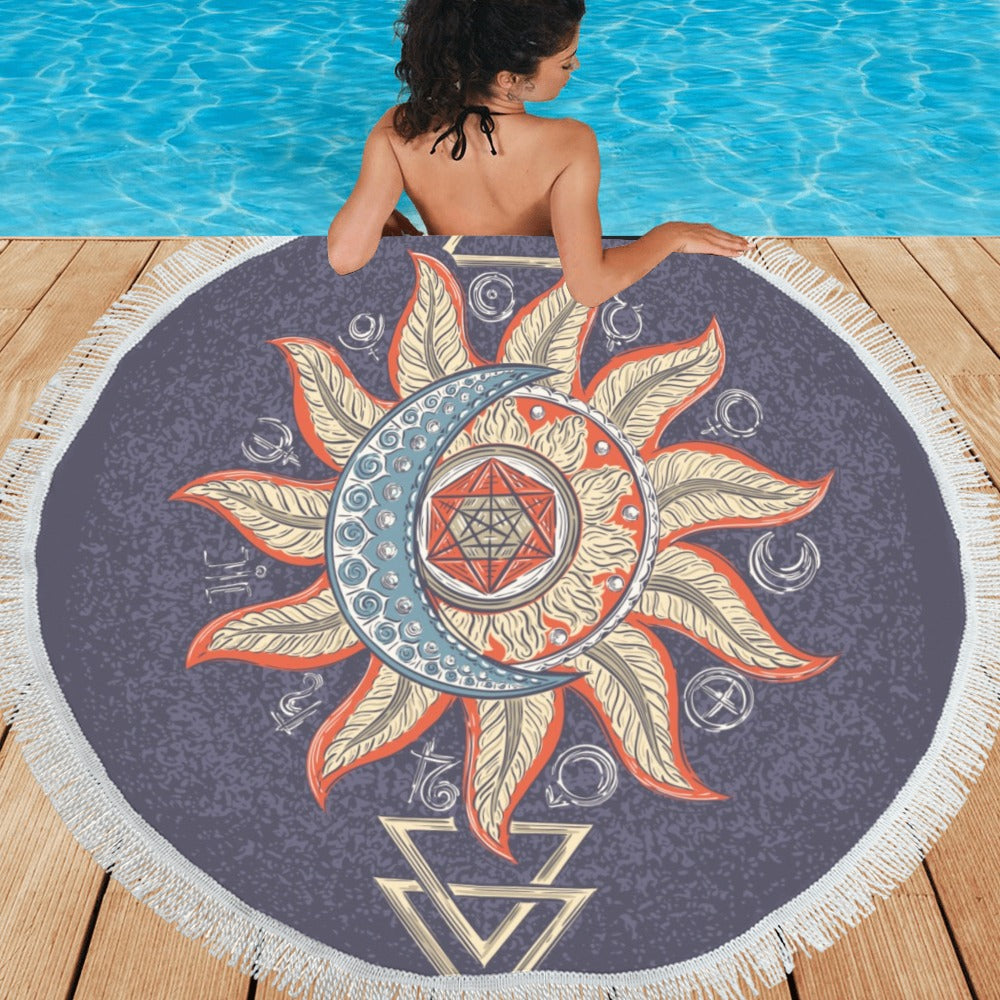 Sun Moon Round Beach Blanket, Boho Hippie Astrology Yoga Meditation Ma –  Starcove Fashion