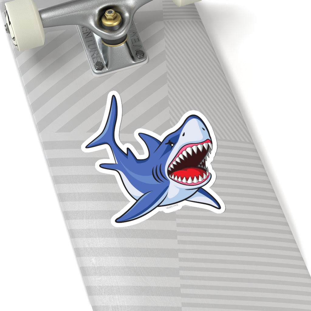 Great White Shark Sticker, Marine Fish Bite Blue Laptop Decal Vinyl Cute Waterbottle Tumbler Car Bumper Aesthetic Label Wall Mural Starcove Fashion