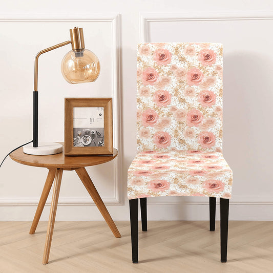 Rose Gold Dining Chair Seat Covers, Pink Floral Flowers Vintage Retro Stretch Slipcover Furniture Dining Kitchen Room Stool Wedding Bridal Starcove Fashion