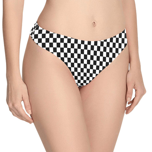 Checkered Women Thongs, Black White Check High-cut Briefs Panties Cheeky Underwear Undies Valentines Day Sexy Bride Bridal Knickers Ladies
