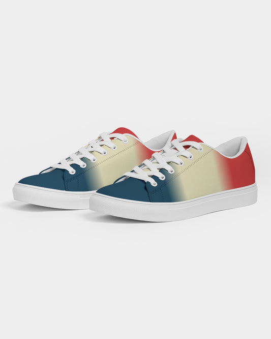 Red White Blue Tie Dye  Men Vegan Leather Lace Up Sneaker, Ombre Faux Leather Designer Breathable Low Top Shoe Starcove Fashion